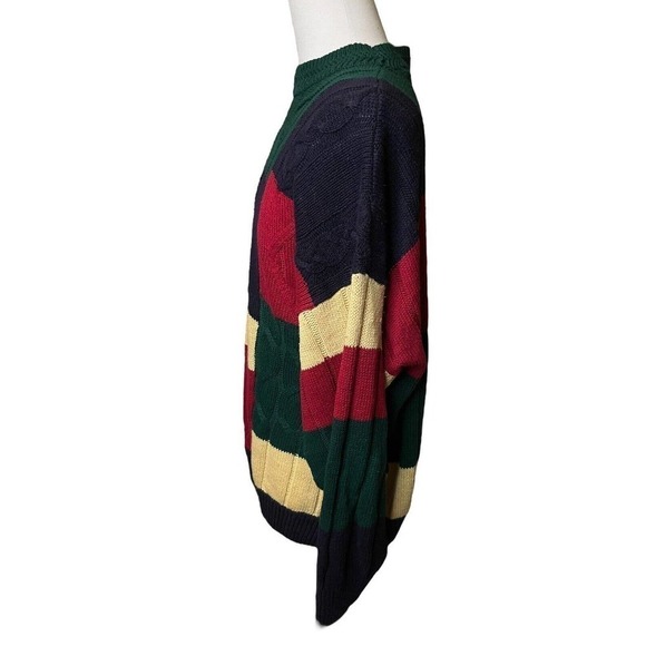 Vintage 80s 90s 2XB Cotton Row Sweater Cable Knit COLORBLOCK Cosby Hip Hop - Picture 4 of 7